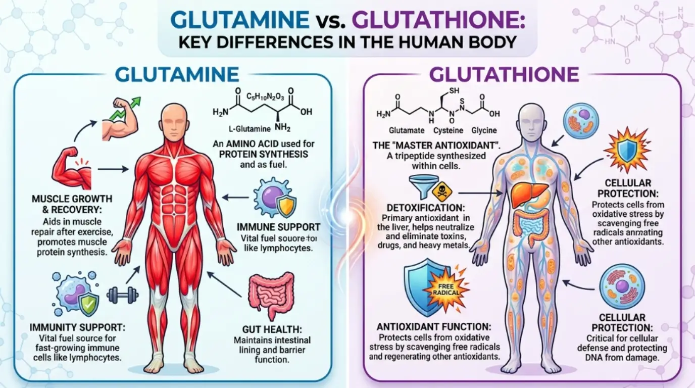 difference between glutamine and glutathione