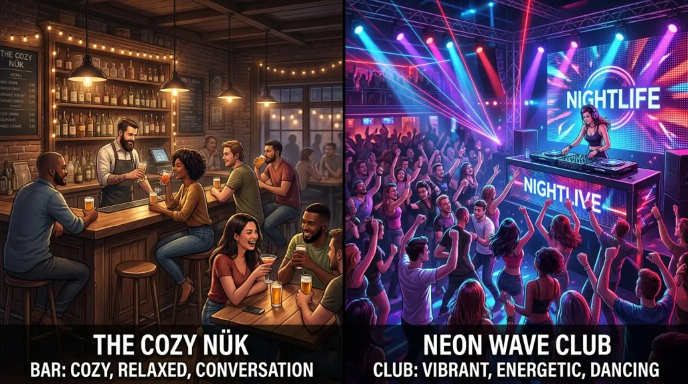 difference between bar and club