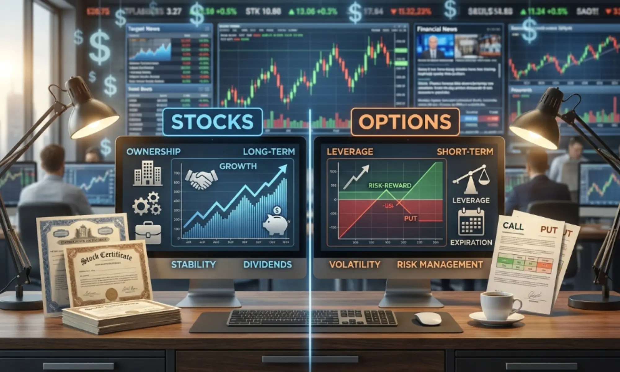 difference between stocks and options