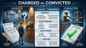difference between charged and convicted